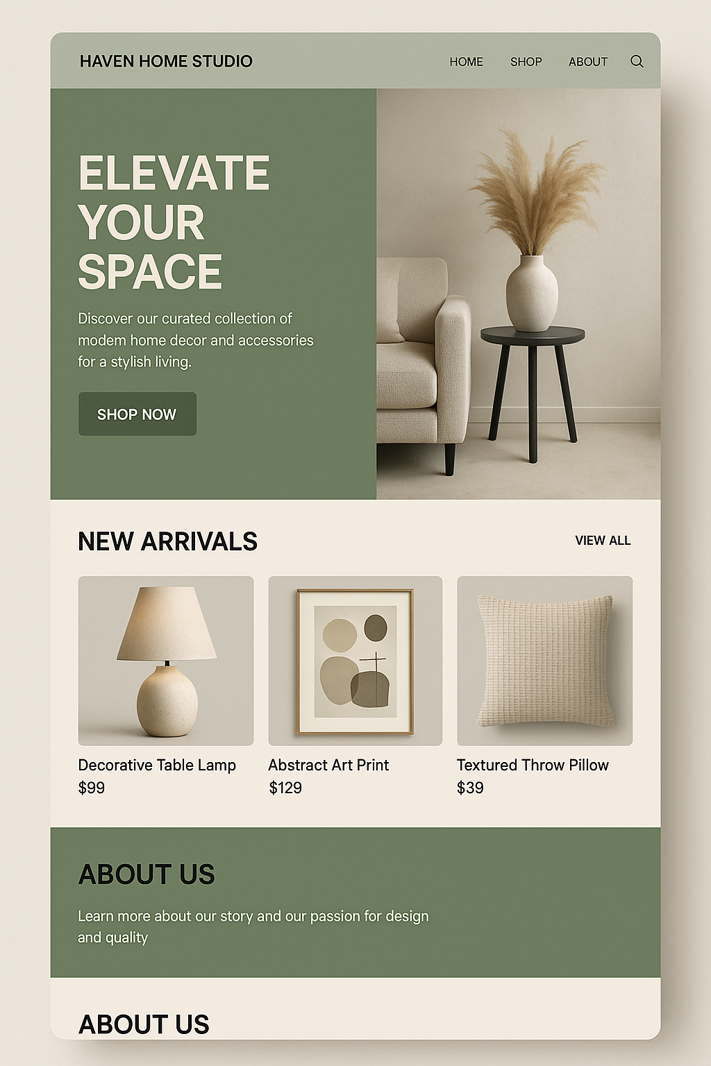 Home décor landing page