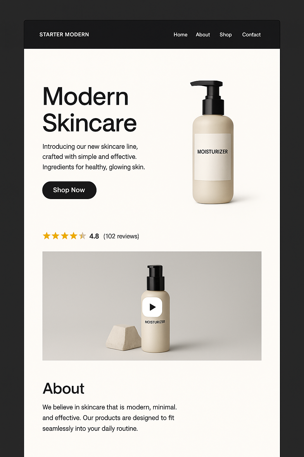Modern skincare landing page